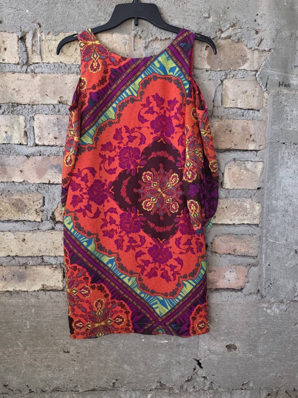 Rubber Ducky Cold Shoulder Boho Paisley Mini Dress - Size L